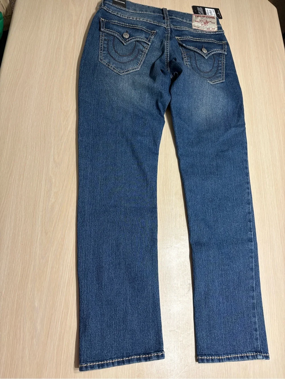 True Religion Men's Relaxed Slim Jeans - Mid Blue Denim with Contrast Stitching